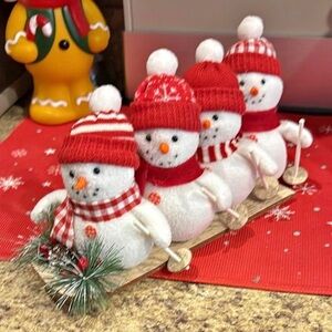 Festive Snowman Decoration with Red Hats